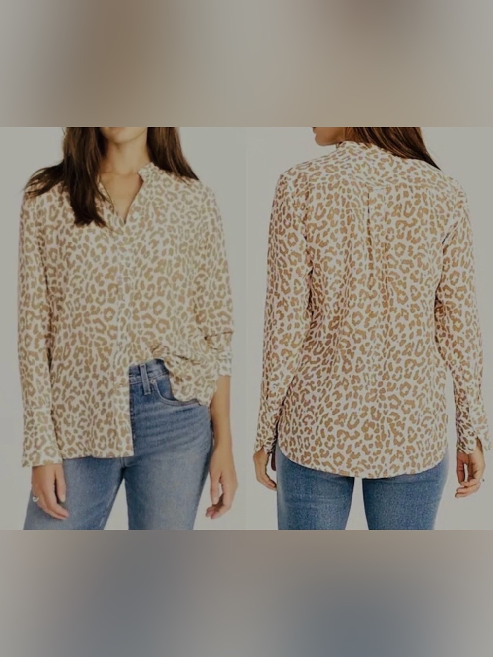 J. Crew Women’s Beige and White Leopard Silk Print Button-Up Shirt, Sz 8. NWOT